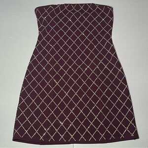 NWT Edit by Nine Strapless Tube Dress Embellished Rhinestone Dark Purple Stretch